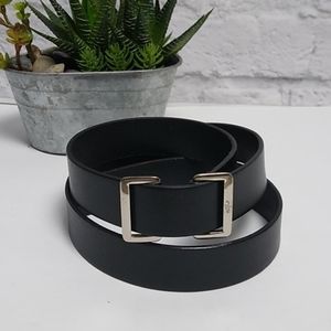 Classic Black Leather Belt Silver Buckle - Size L